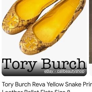 TORY BURCH YELLOW SNAKE SKIN REVA FLATS SIZE 5
